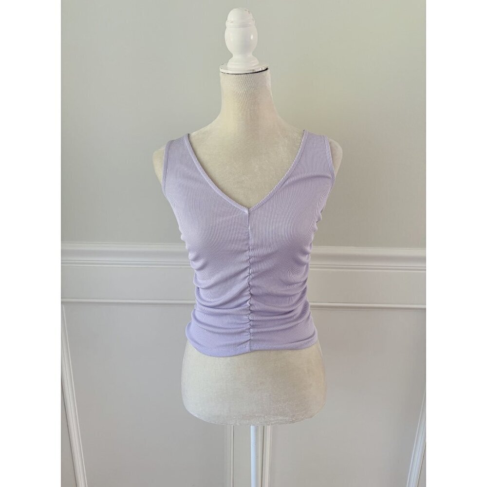 Forever 21 S Lavender Ribbed V Neck Stretch Crop Tank NWT